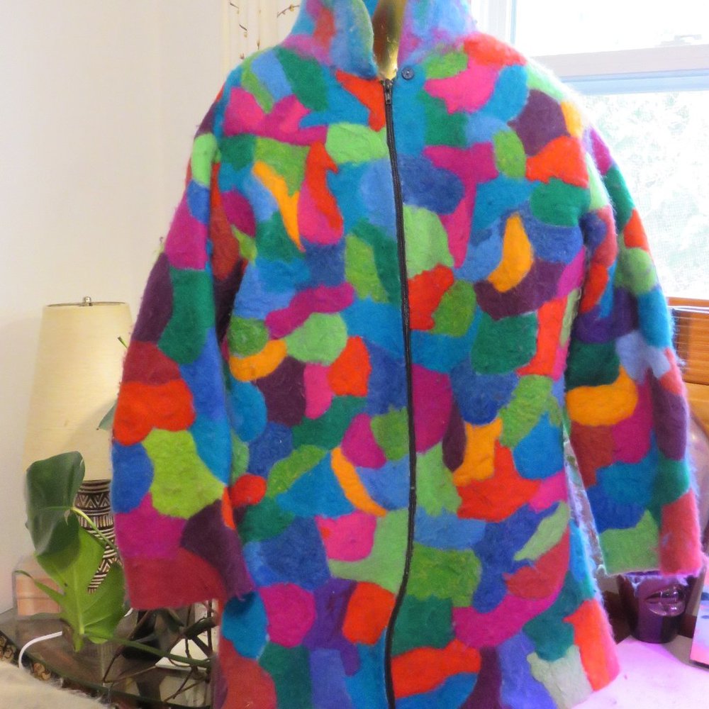 Vintage felted patchwork multicoloured April Cornell coat- stand out from crowd!